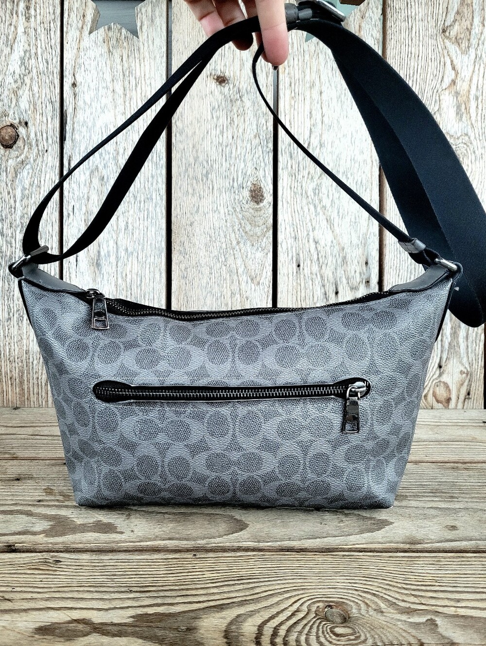 Coach Finn Signature Gray Coated Canvas With Smooth Leather Crossbody Handbag